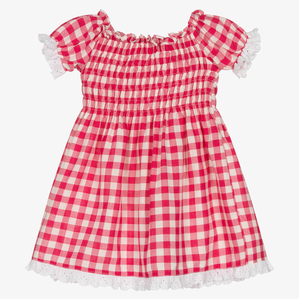 Falcotto by Naturino - Girls Pink & White Gingham Ruched Dress | Childrensalon