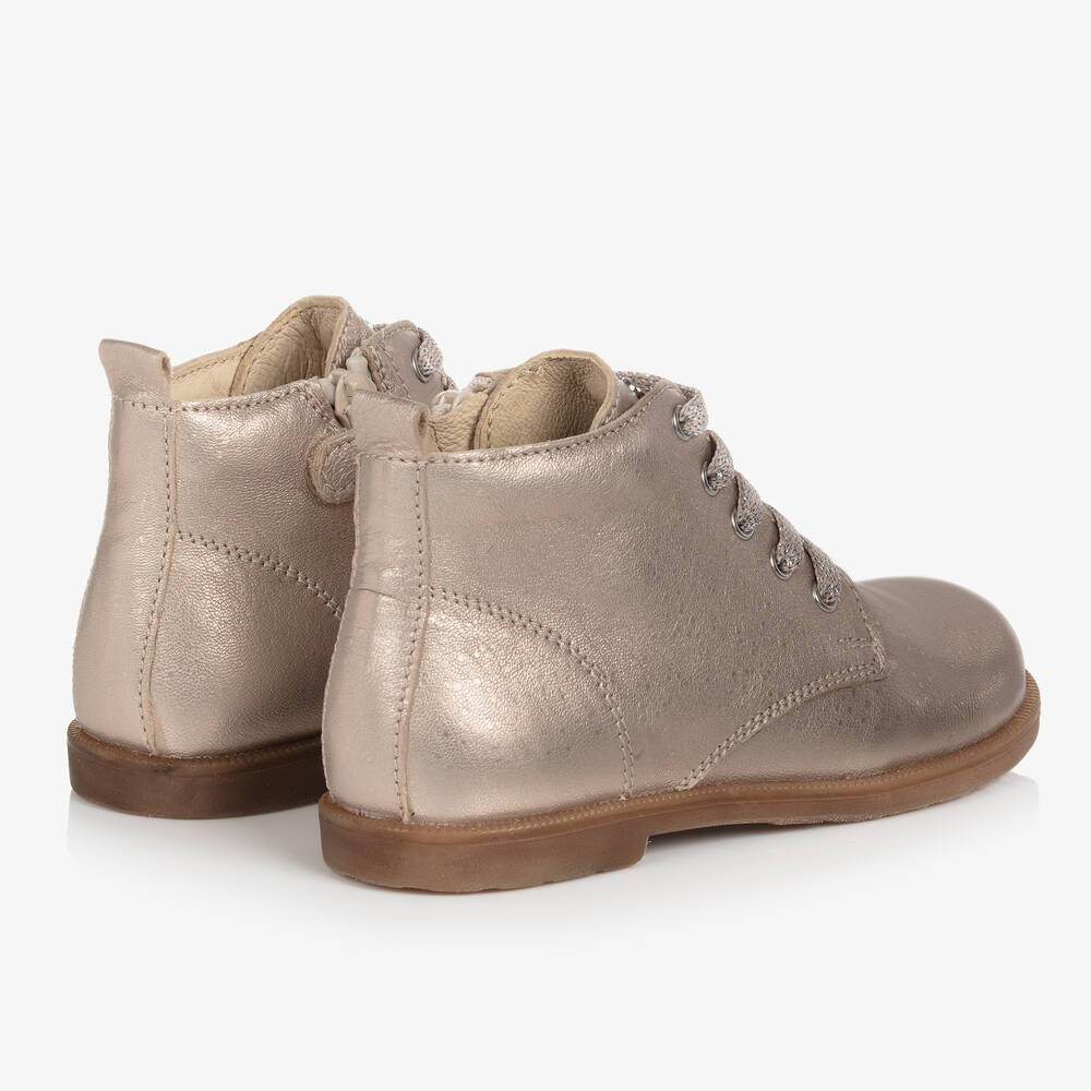 Falcotto by Naturino Girls Rose Gold Leather Lace Up Boots