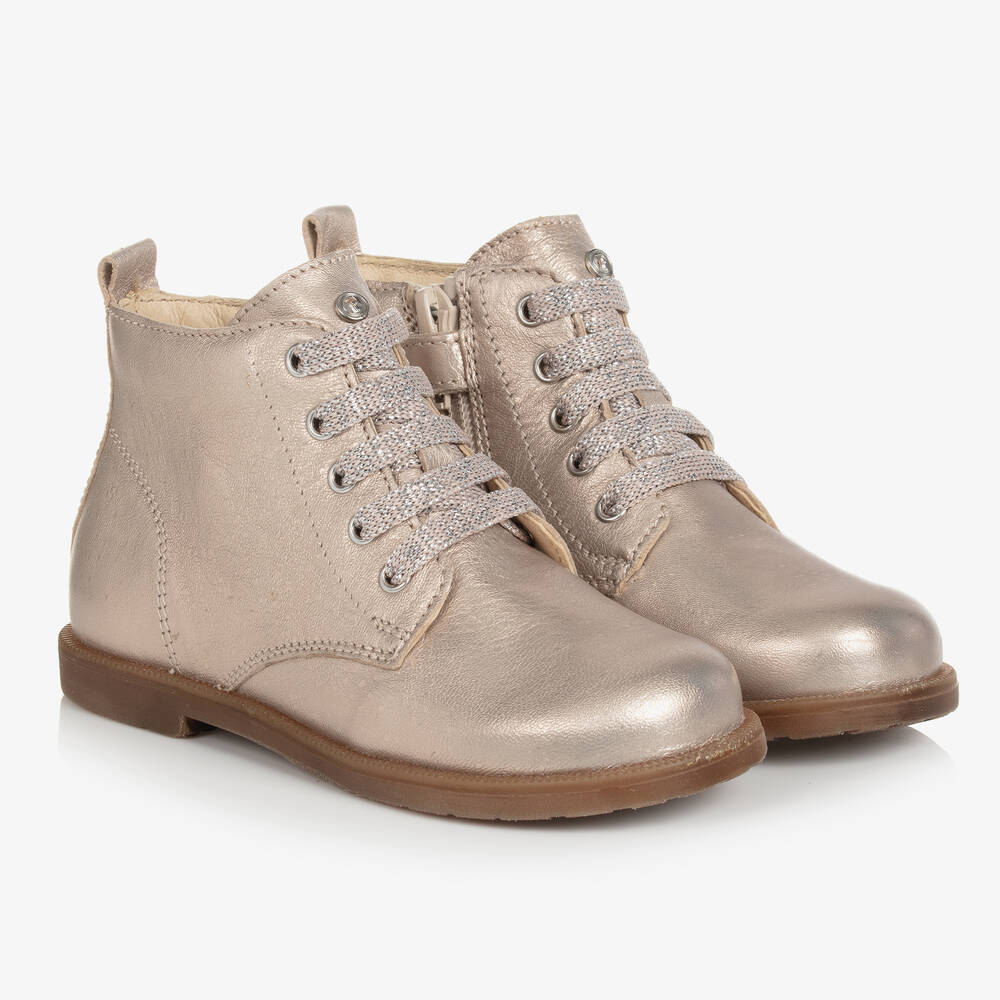 Falcotto by Naturino Girls Rose Leather Up Boots Girls Kids 25 Gold Lace by Childrensalon