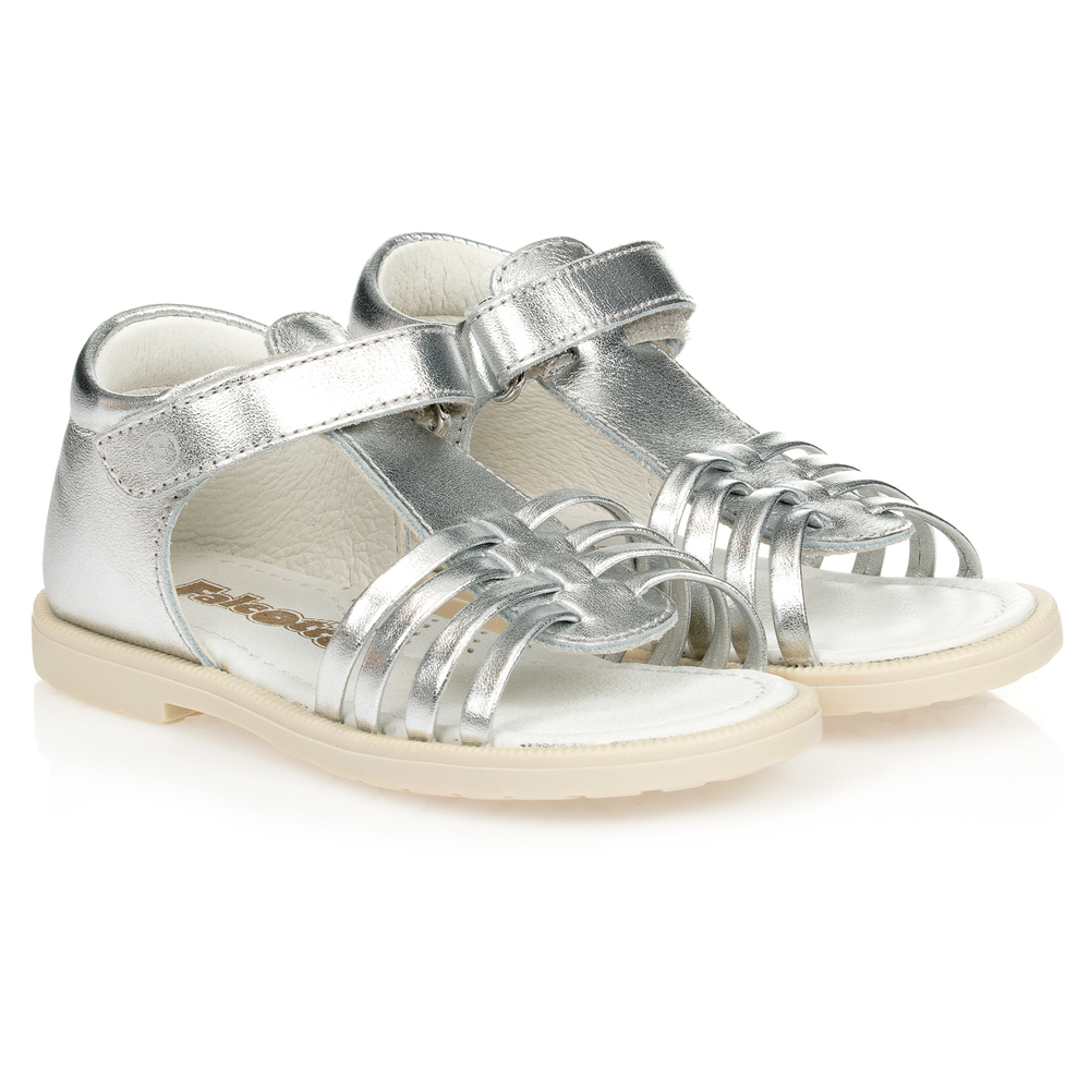 Falcotto by Naturino - Girls Silver Leather Sandals | Childrensalon