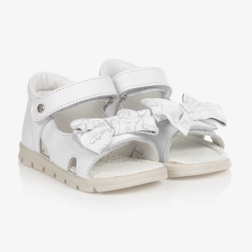 Falcotto by Naturino - Girls White Bow Leather Sandals | Childrensalon
