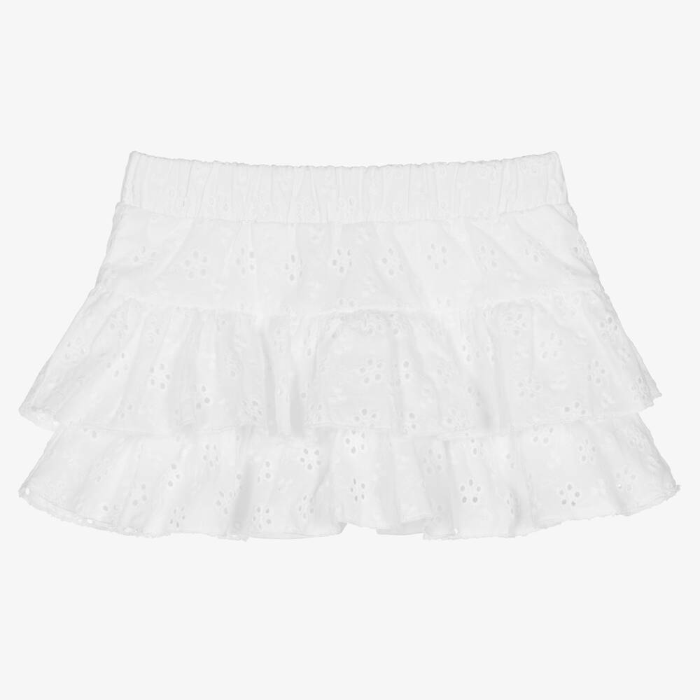 Falcotto by Naturino - Girls White Cotton Broderie Anglaise Skirt | Childrensalon