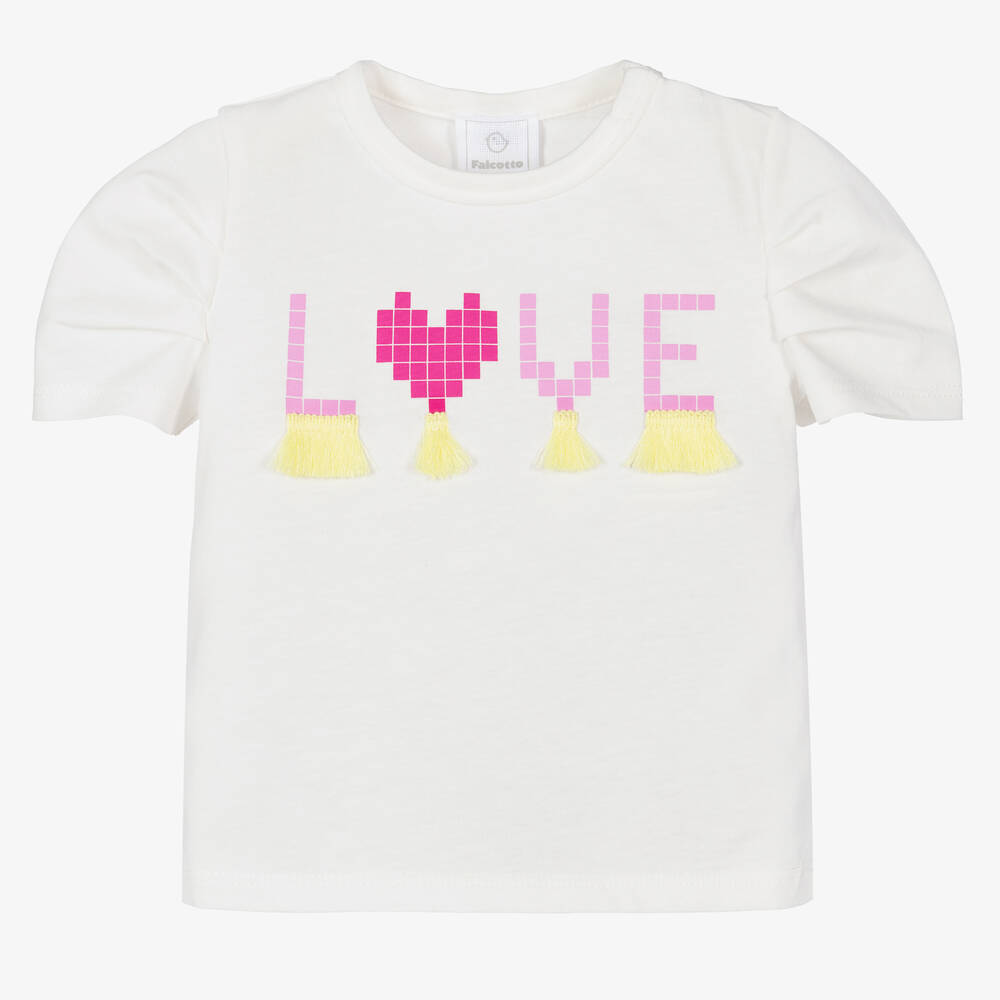 Falcotto by Naturino - Girls White Cotton Love T-Shirt | Childrensalon