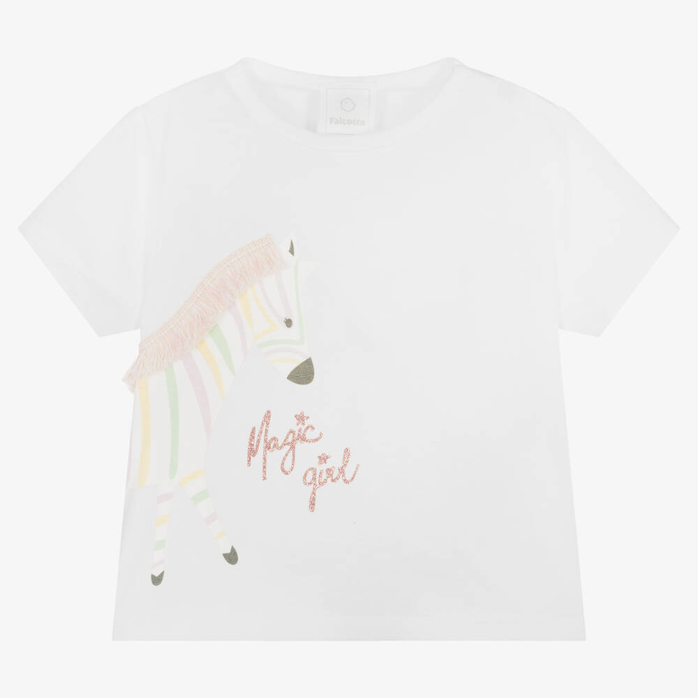 Falcotto by Naturino - Girls White Cotton Zebra T-Shirt | Childrensalon