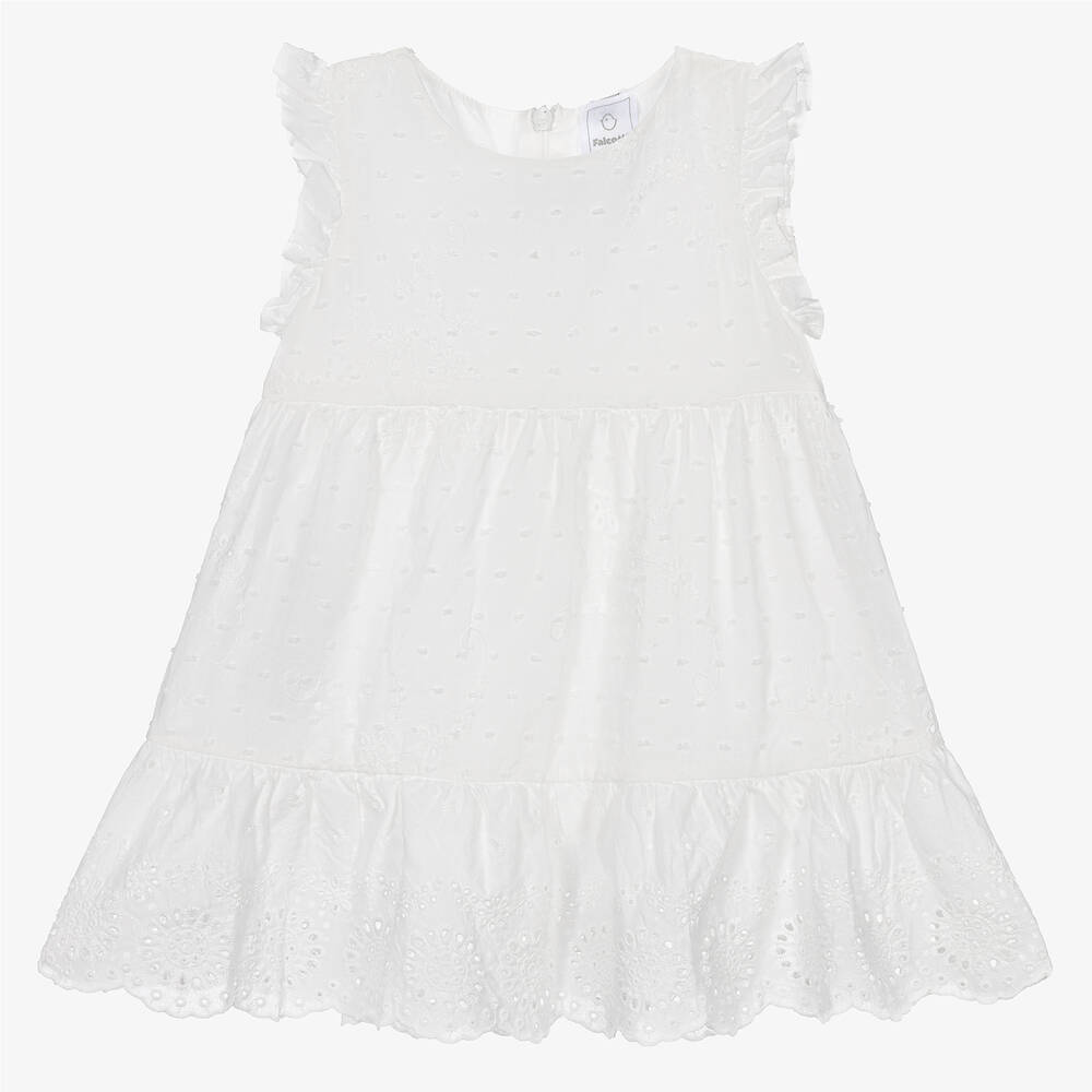 Falcotto by Naturino - Girls White Embroidered Cotton Dress | Childrensalon
