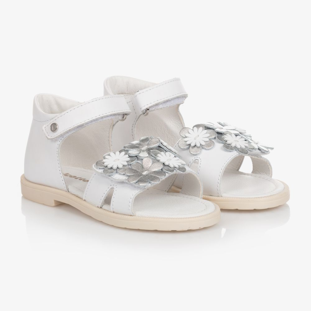 Girls White Leather Sandals