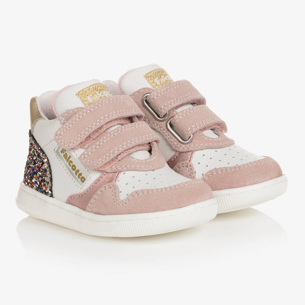 Falcotto by Naturino - Girls White & Pink Leather Trainers | Childrensalon