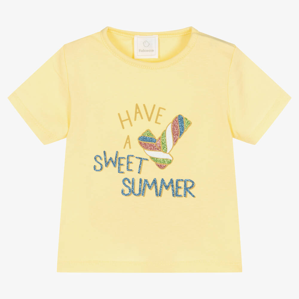 Falcotto by Naturino-Girls Yellow Cotton Glitter T-Shirt | Childrensalon Outlet