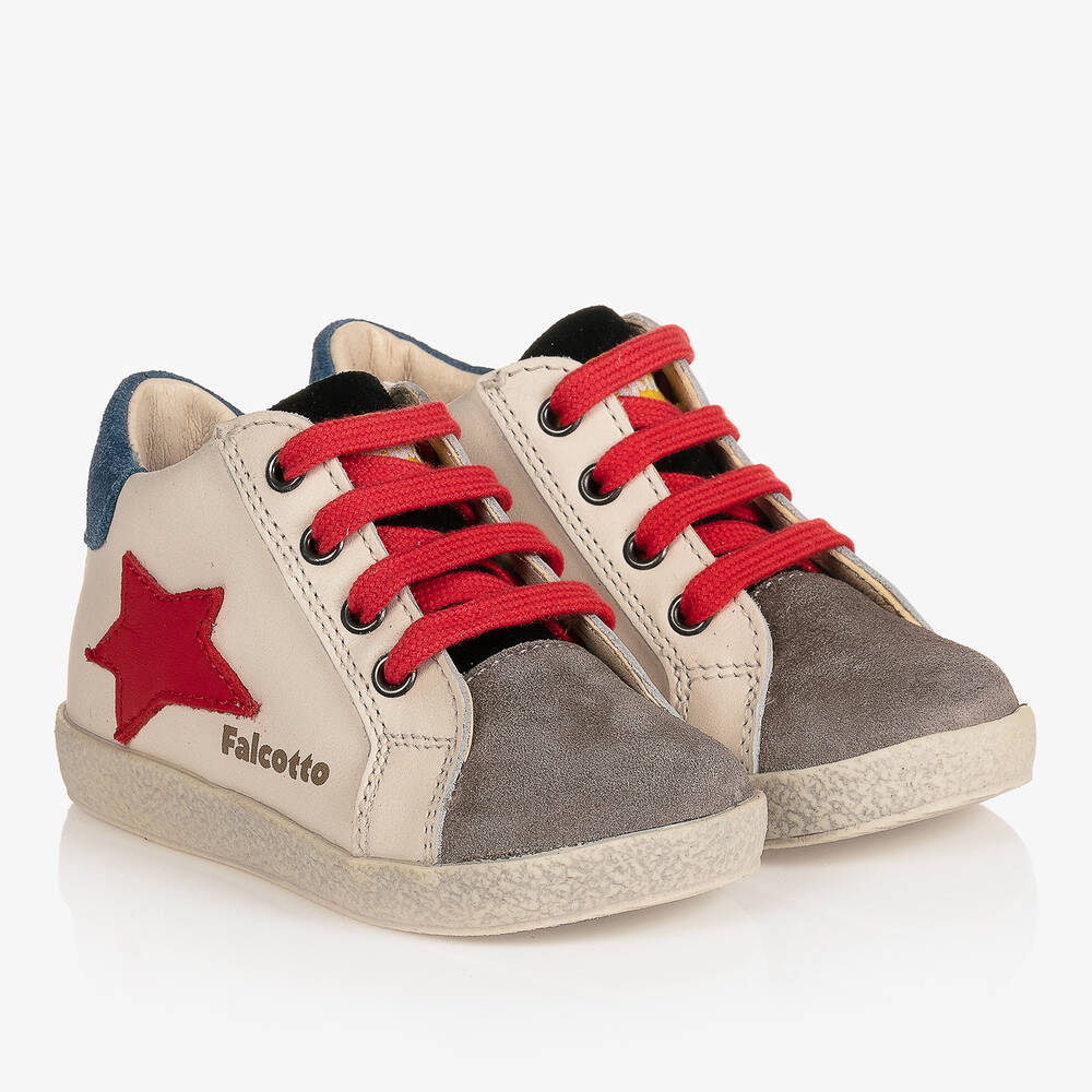 Falcotto by Naturino - Ivory Leather Lace-Up Trainers | Childrensalon