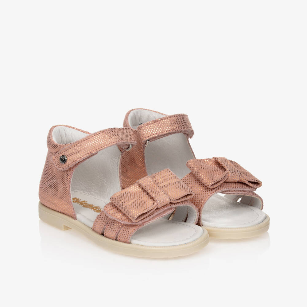 Falcotto by Naturino-Pink Suede Leather Bow Sandals | Childrensalon Outlet