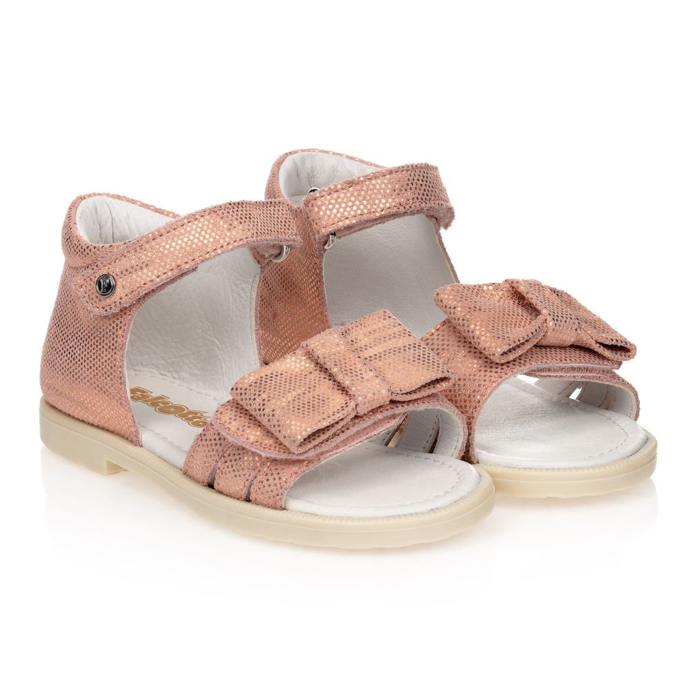 Falcotto by Naturino - Pink Suede Leather Bow Sandals | Childrensalon