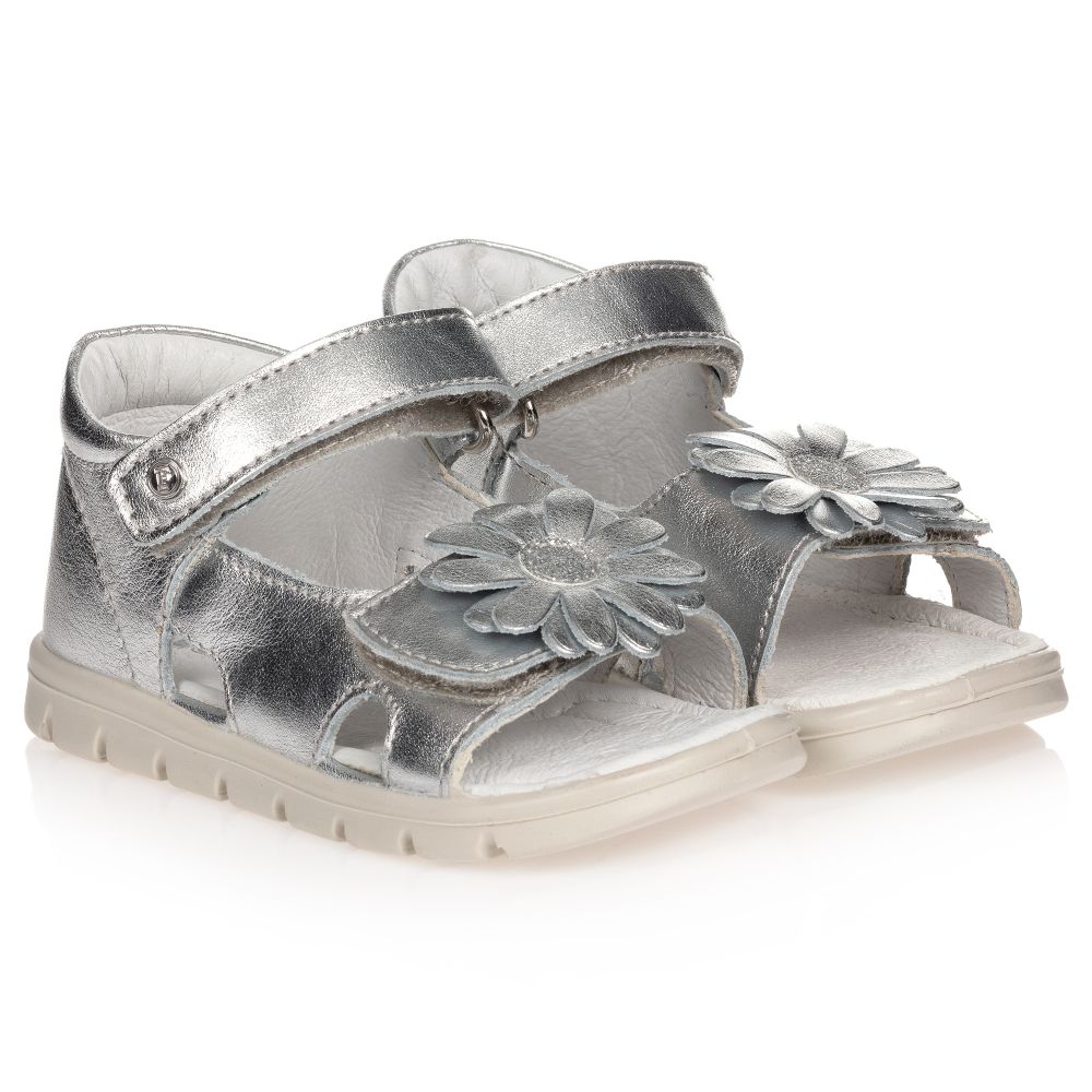 Falcotto by Naturino - Silver Leather Flower Sandals | Childrensalon