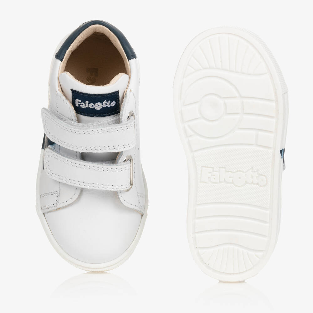 Falcotto by Naturino White Blue Leather Star Trainers Childrensalon Outlet