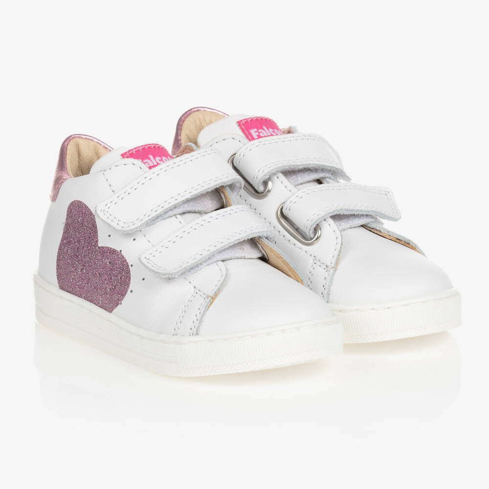 Falcotto by Naturino - Белые кожаные кроссовки с розовыми сердечками | Childrensalon
