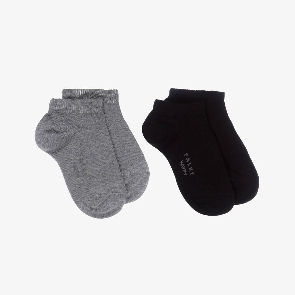 Falke-Black and Grey Cotton Trainer Socks | Childrensalon Outlet