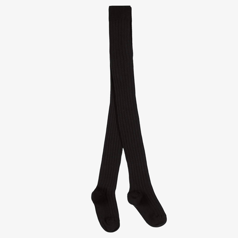 Falke-Black Ribbed Cotton Knit Tights | Childrensalon Outlet