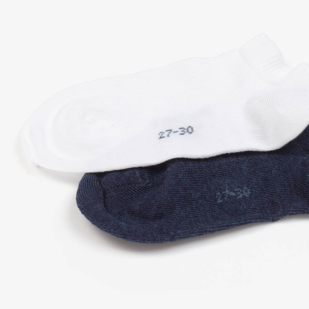 Falke-Blue & White Cotton Trainer Socks (2 Pack) | Childrensalon Outlet