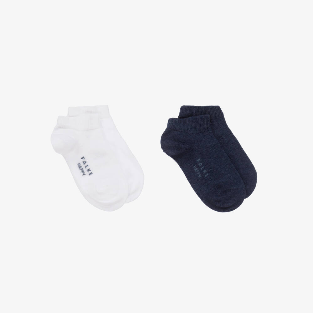 Falke-Blue & White Cotton Trainer Socks (2 Pack) | Childrensalon Outlet