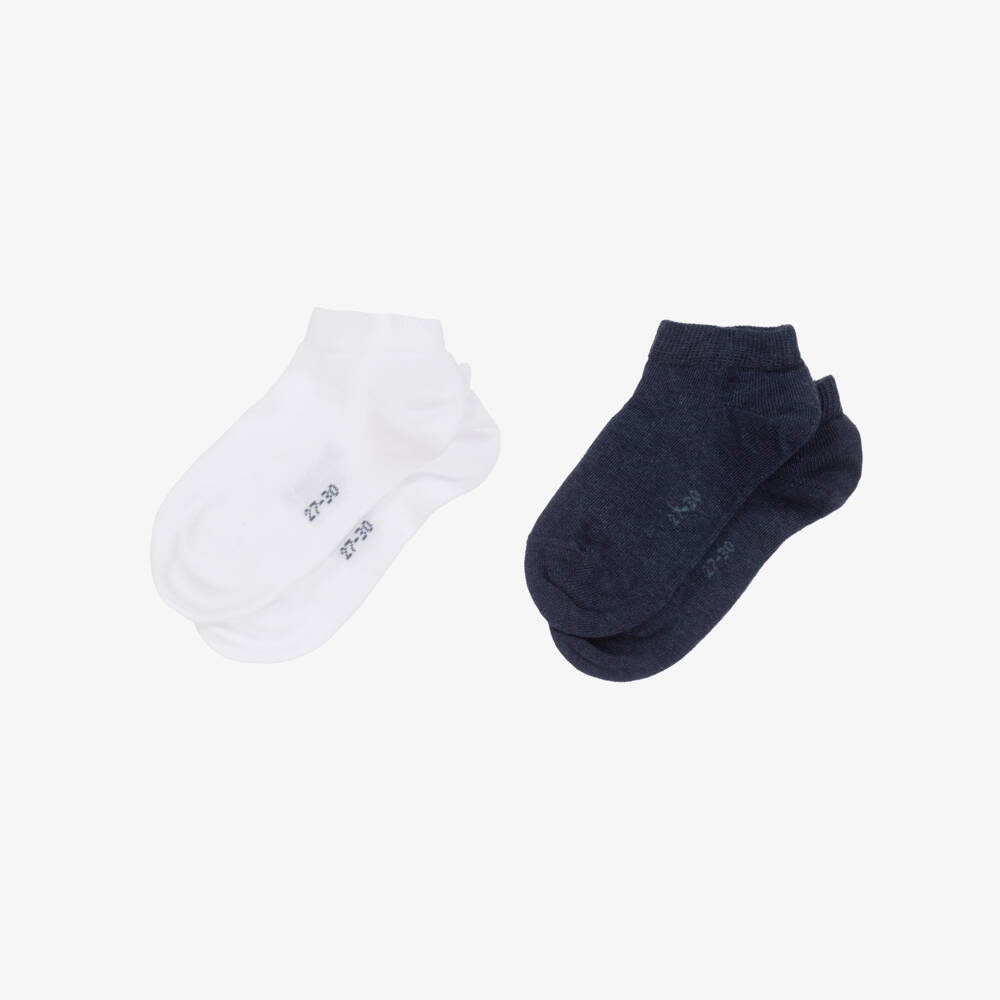 Falke-Blue & White Cotton Trainer Socks (2 Pack) | Childrensalon Outlet