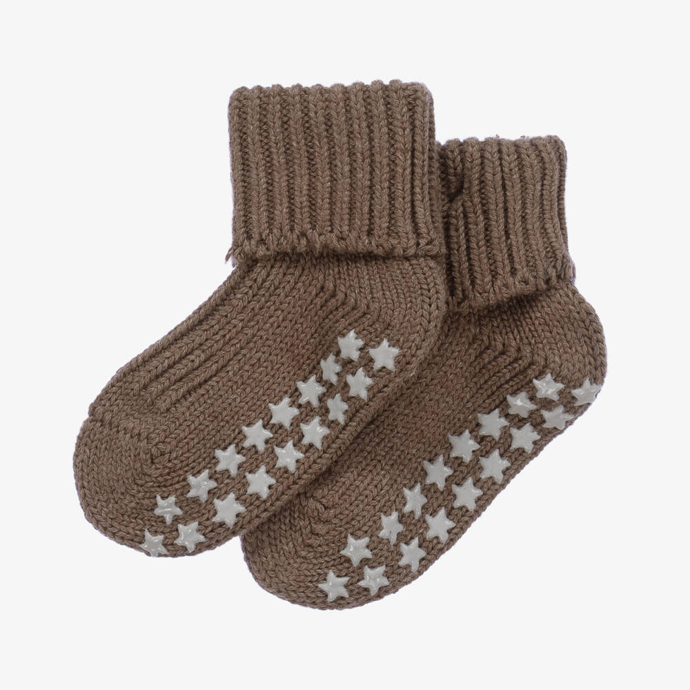 Falke-Brown Cotton Baby Slipper Socks | Childrensalon Outlet