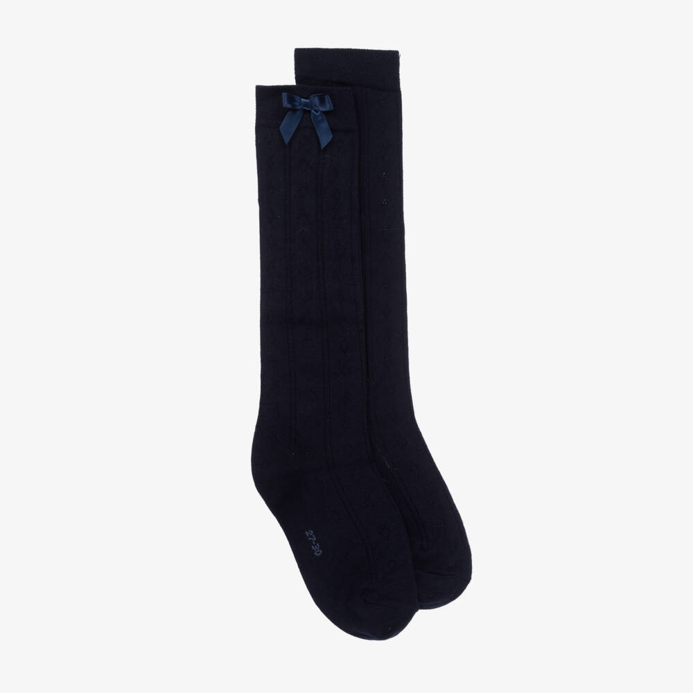 Falke-Girls Navy Pointelle Knee-High Hosiery | Childrensalon Outlet