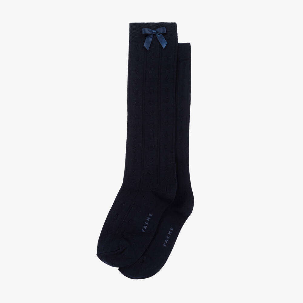 Falke-Girls Navy Pointelle Knee-High Hosiery | Childrensalon Outlet