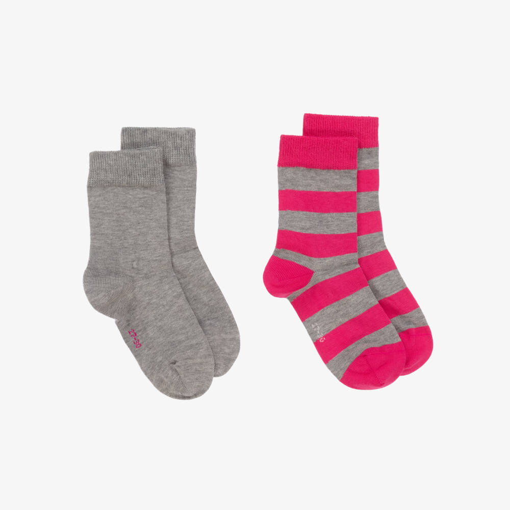 Falke-Girls Pink & Grey Cotton Ankle Socks (2 Pack) | Childrensalon Outlet