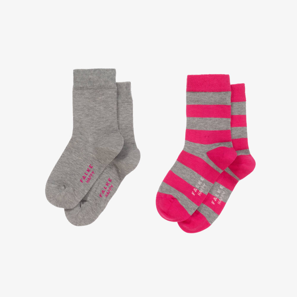 Falke-Girls Pink & Grey Cotton Ankle Socks (2 Pack) | Childrensalon Outlet