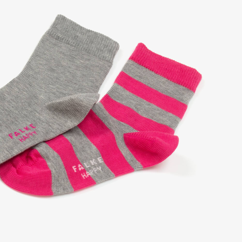 Falke-Girls Pink & Grey Cotton Ankle Socks (2 Pack) | Childrensalon Outlet