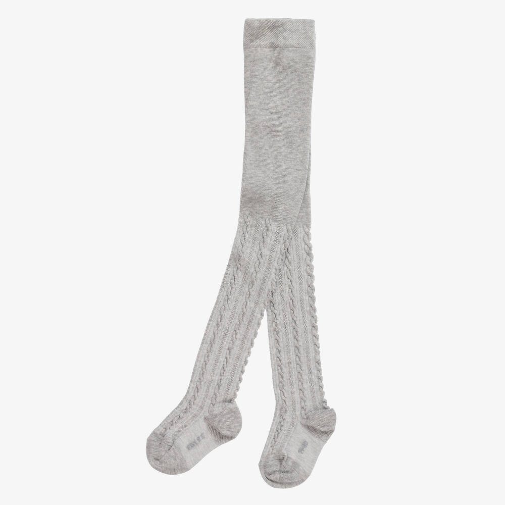 Falke-Grey Cable Knit Cotton Tights | Childrensalon Outlet