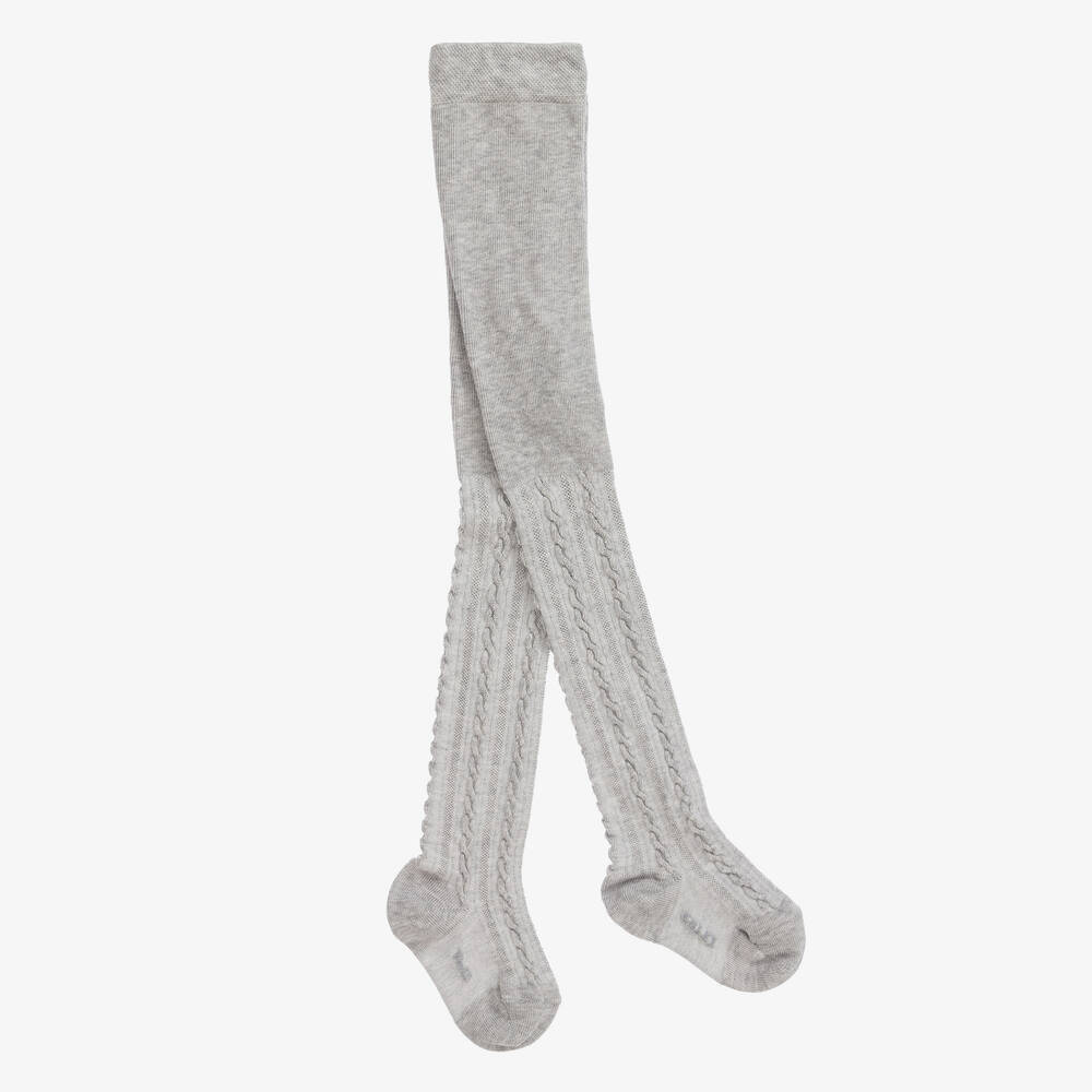 Falke-Grey Cable Knit Cotton Tights | Childrensalon Outlet