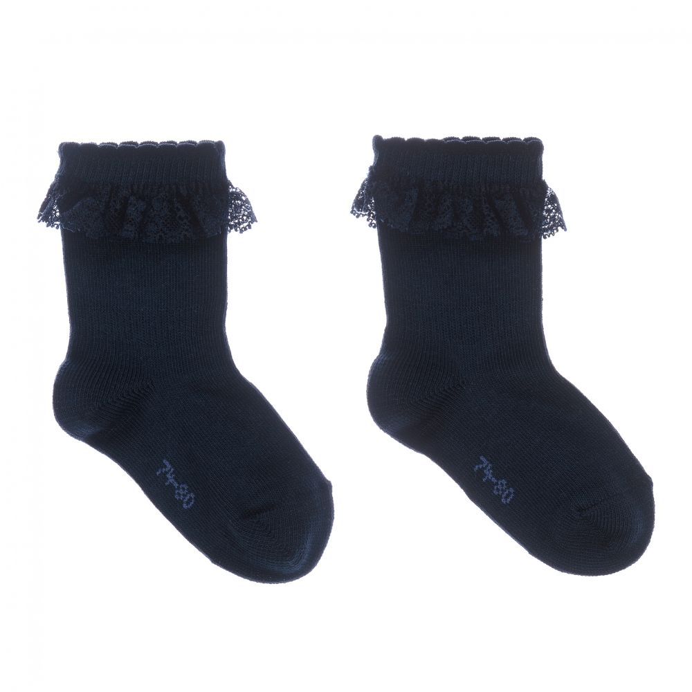 Falke - Navy Blue Lace Trim Socks | Childrensalon