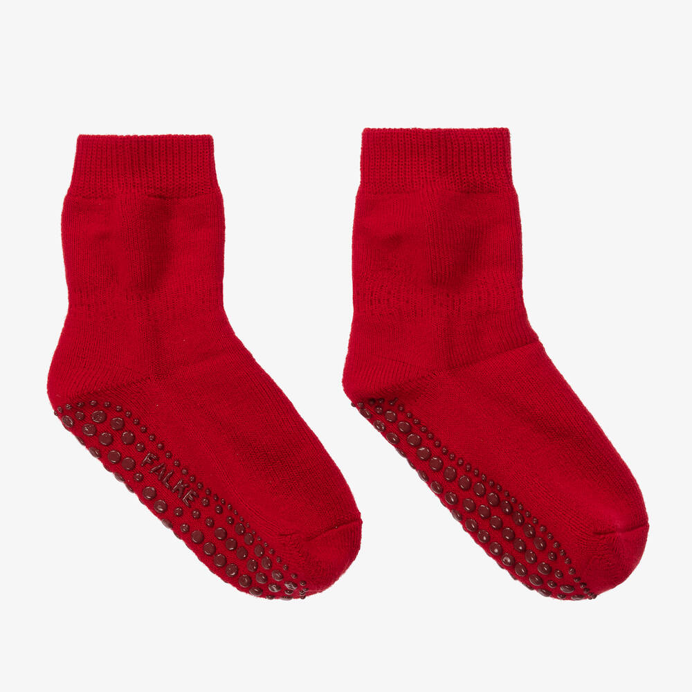 Falke - Chaussons-chaussettes rouges coton et laine | Childrensalon