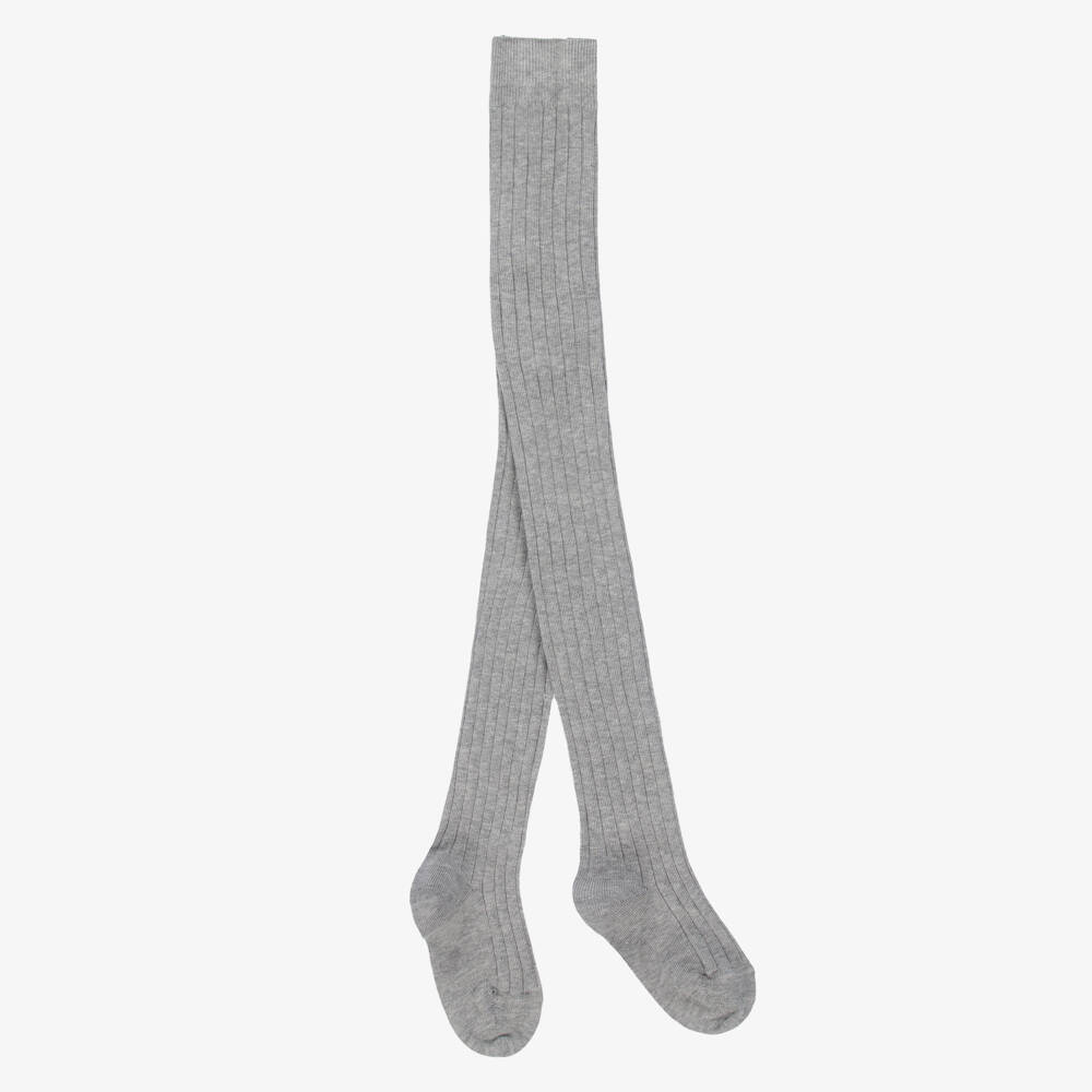 Falke-Ribbed Cotton Grey Knit Tights | Childrensalon Outlet