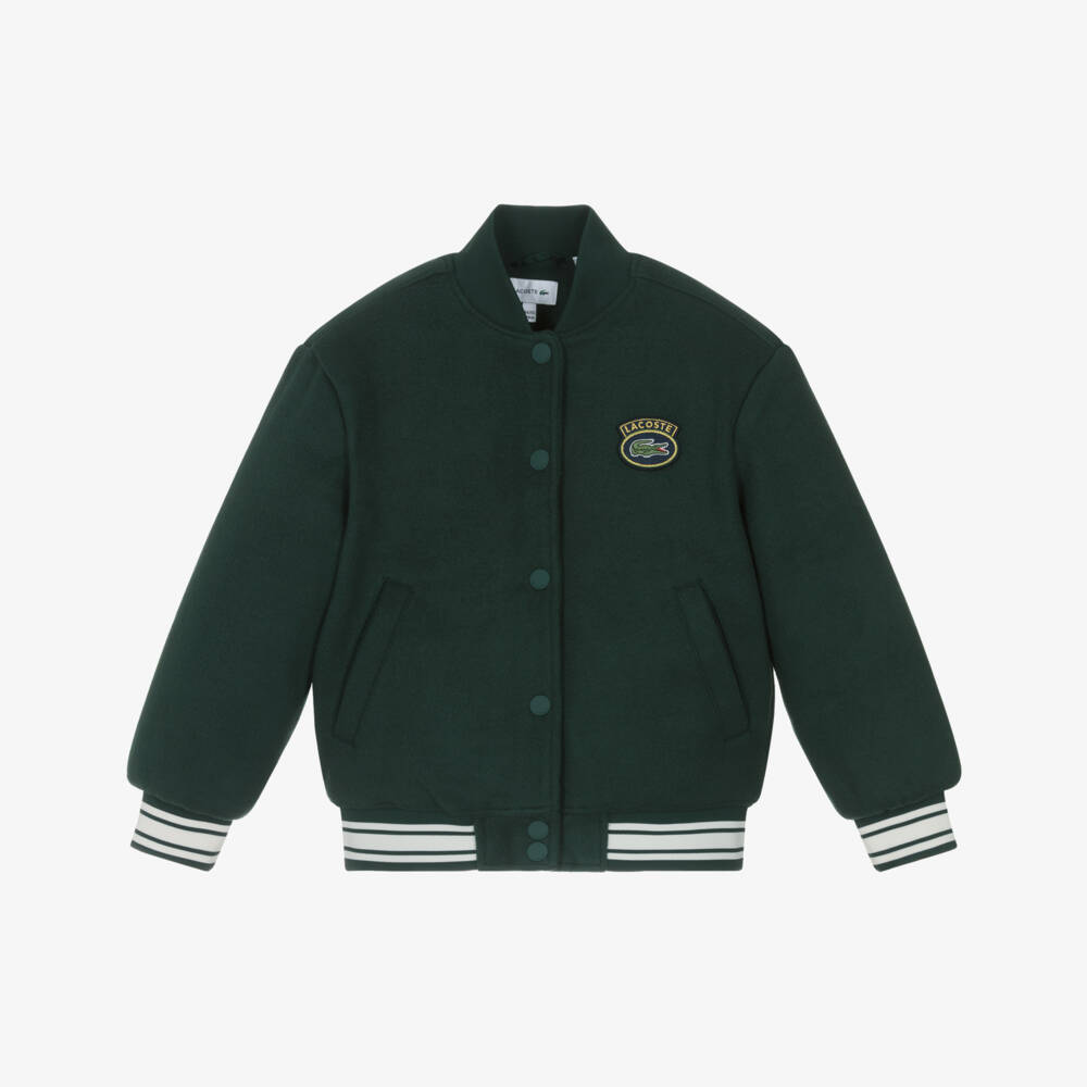 Lacoste-Felted Green Baseball Jacket with Logo Patch | Childrensalon Outlet