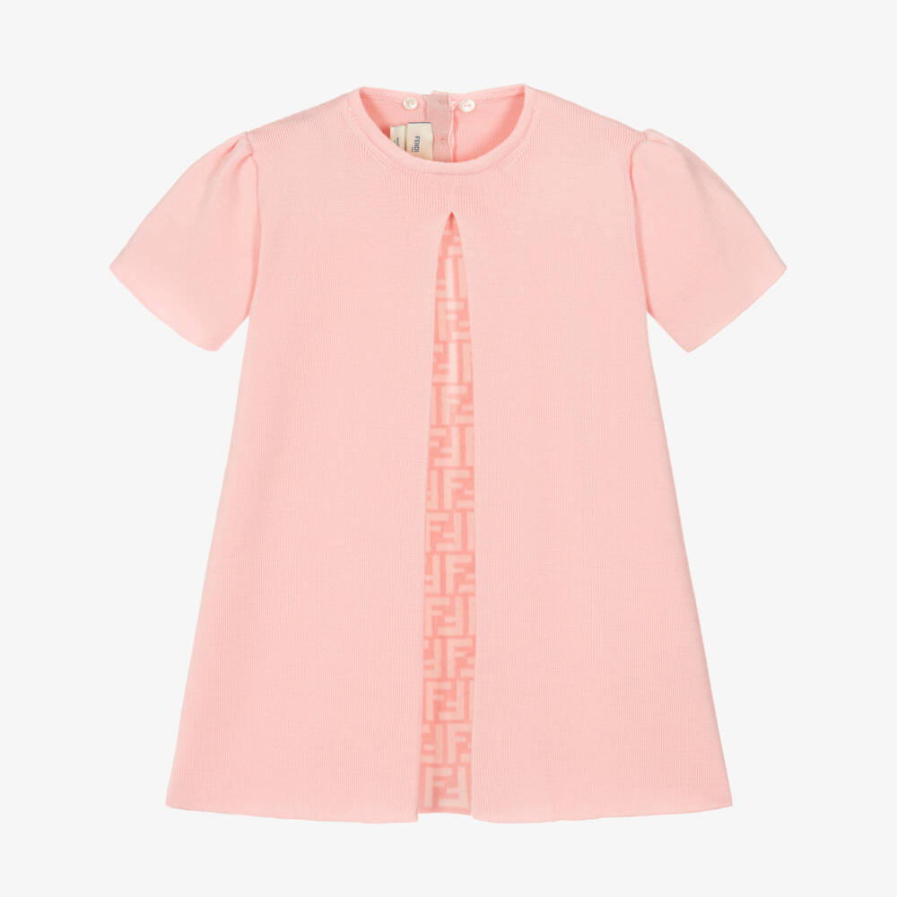 Fendi-Bab Girls Pink FF Logo Wool Knit Dress | Childrensalon Outlet