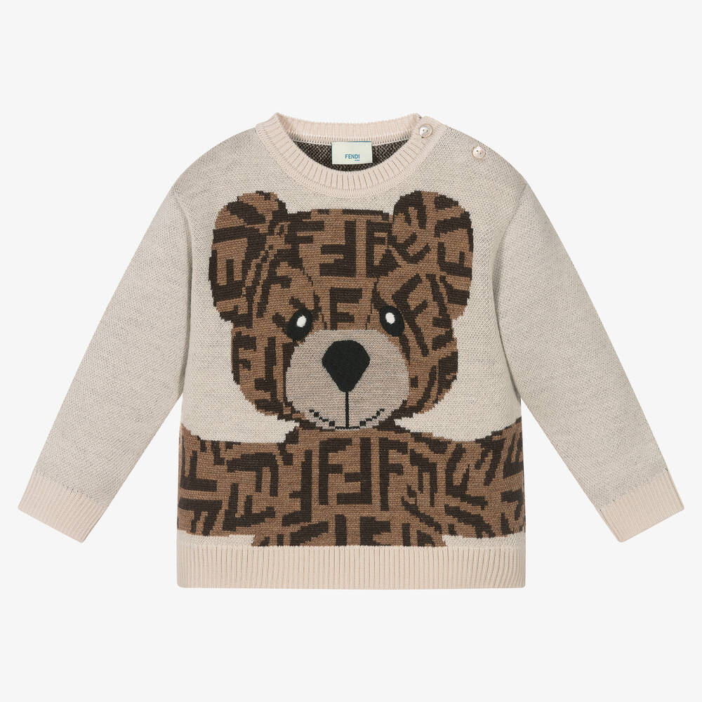 Fendi - Бежевый шерстяной свитер с медвежонком | Childrensalon