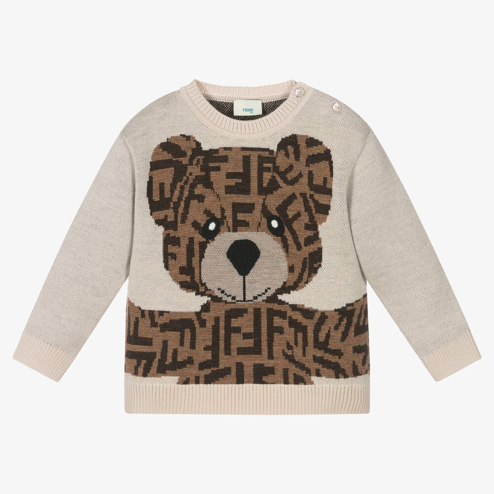 Fendi - Beiger FF Teddy Baby-Wollpullover | Childrensalon