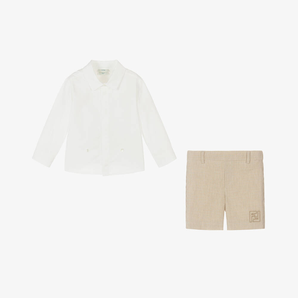 Fendi-Baby Boys Beige FF Logo Buster Suit | Childrensalon Outlet