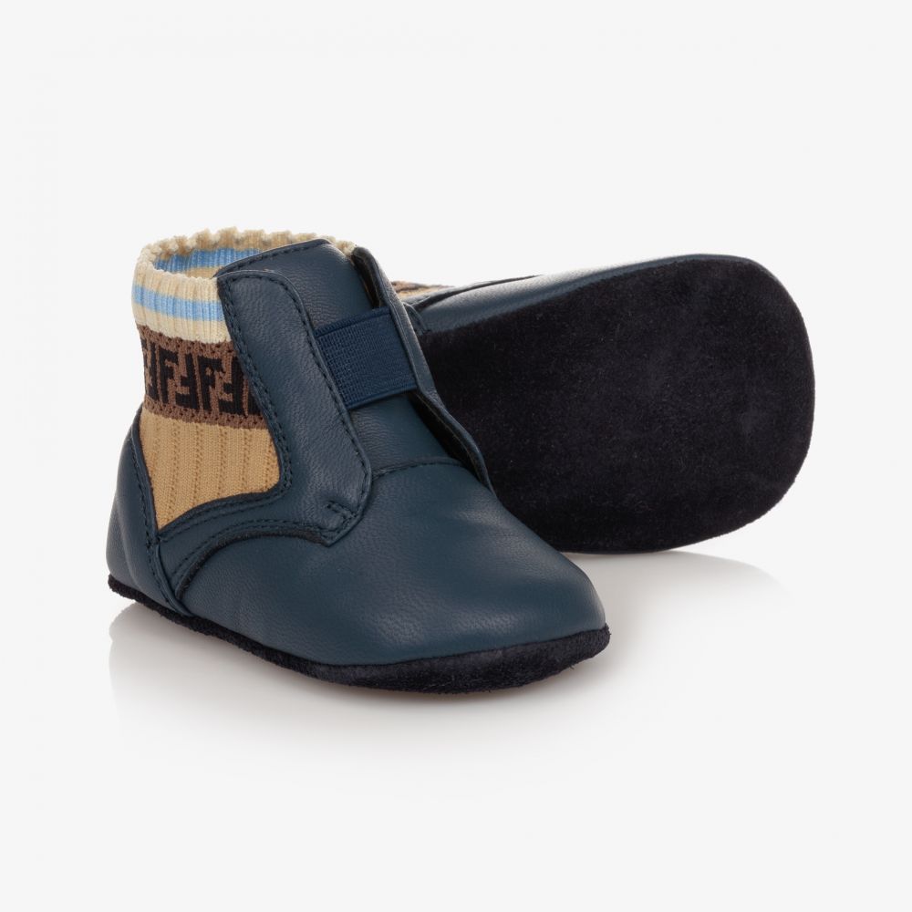 Fendi - Blaue FF Baby Krabbelschuhe (J) | Childrensalon