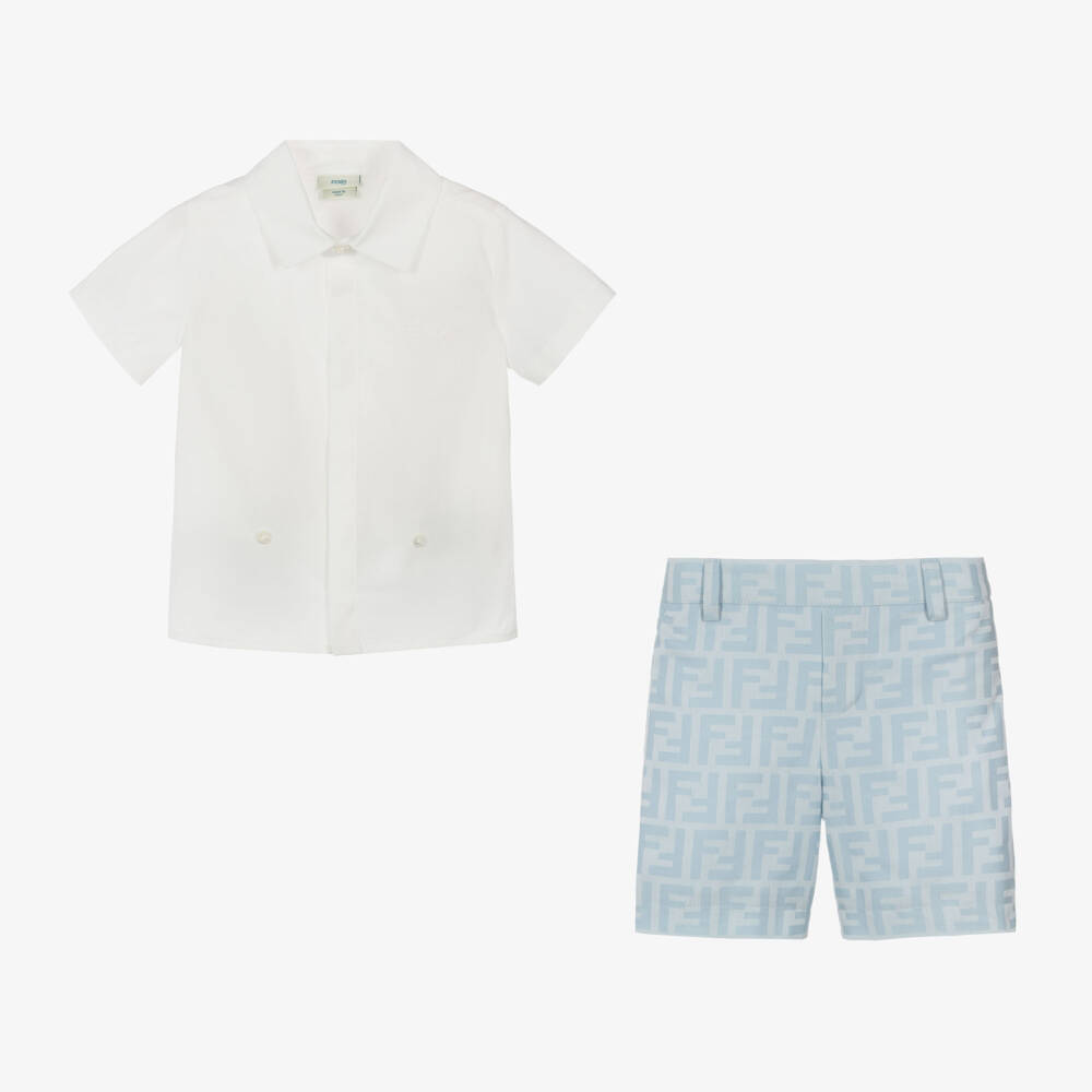 Fendi-Baby Boys Blue & White Cotton Buster Suit | Childrensalon Outlet