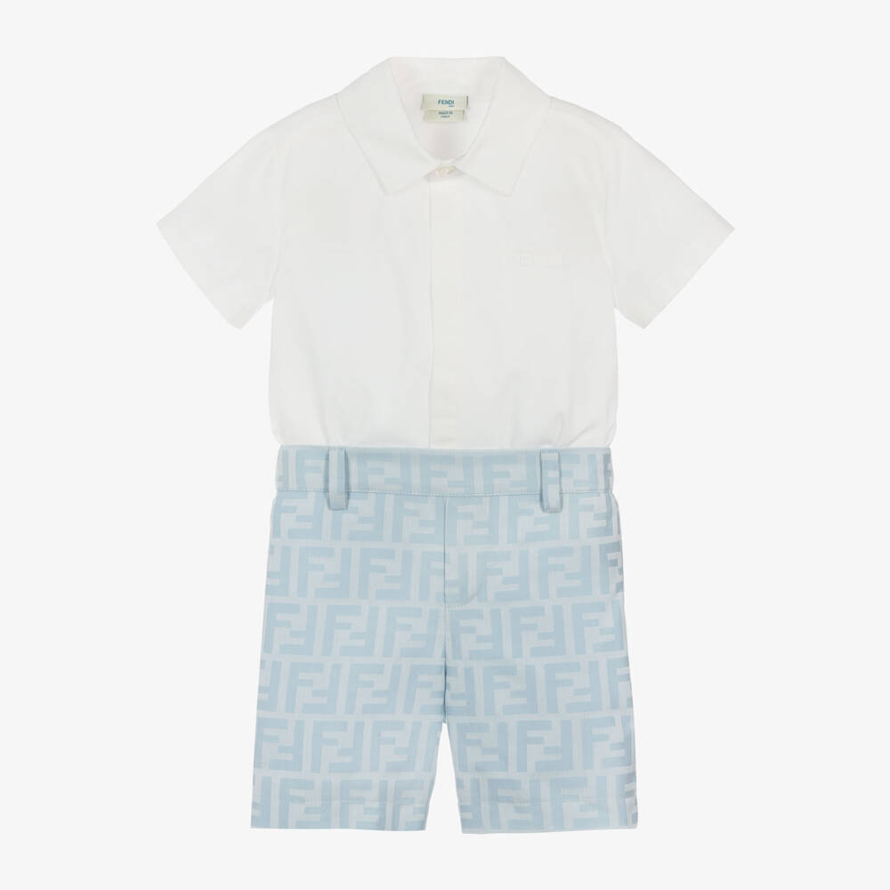 Fendi-Baby Boys Blue & White Cotton Buster Suit | Childrensalon Outlet
