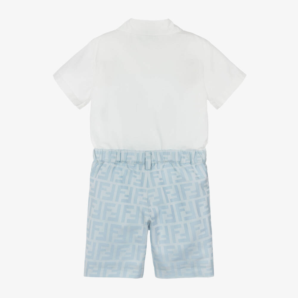 Fendi-Baby Boys Blue & White Cotton Buster Suit | Childrensalon Outlet