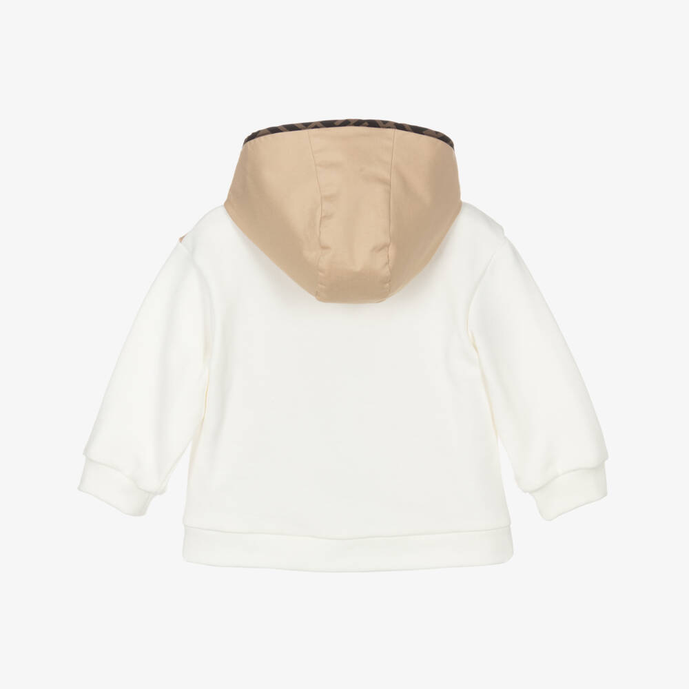 Fendi-Baby Boys White & Beige Cotton Zip-Up Top | Childrensalon Outlet