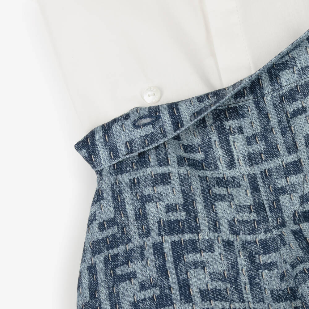Fendi-بدلة بويز زرقاء بنقشة مميزة | Childrensalon Outlet