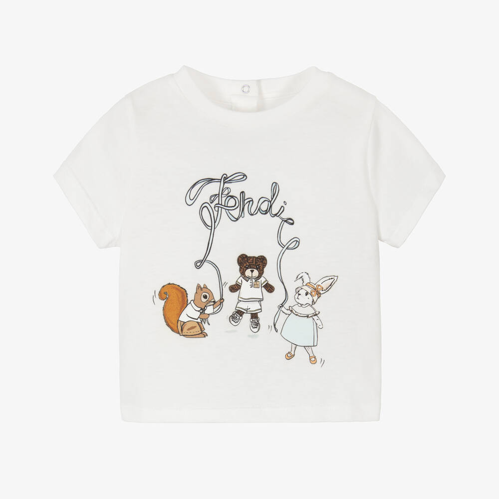 Fendi-Baby Boys White Cotton Animal Friends T-Shirt | Childrensalon Outlet