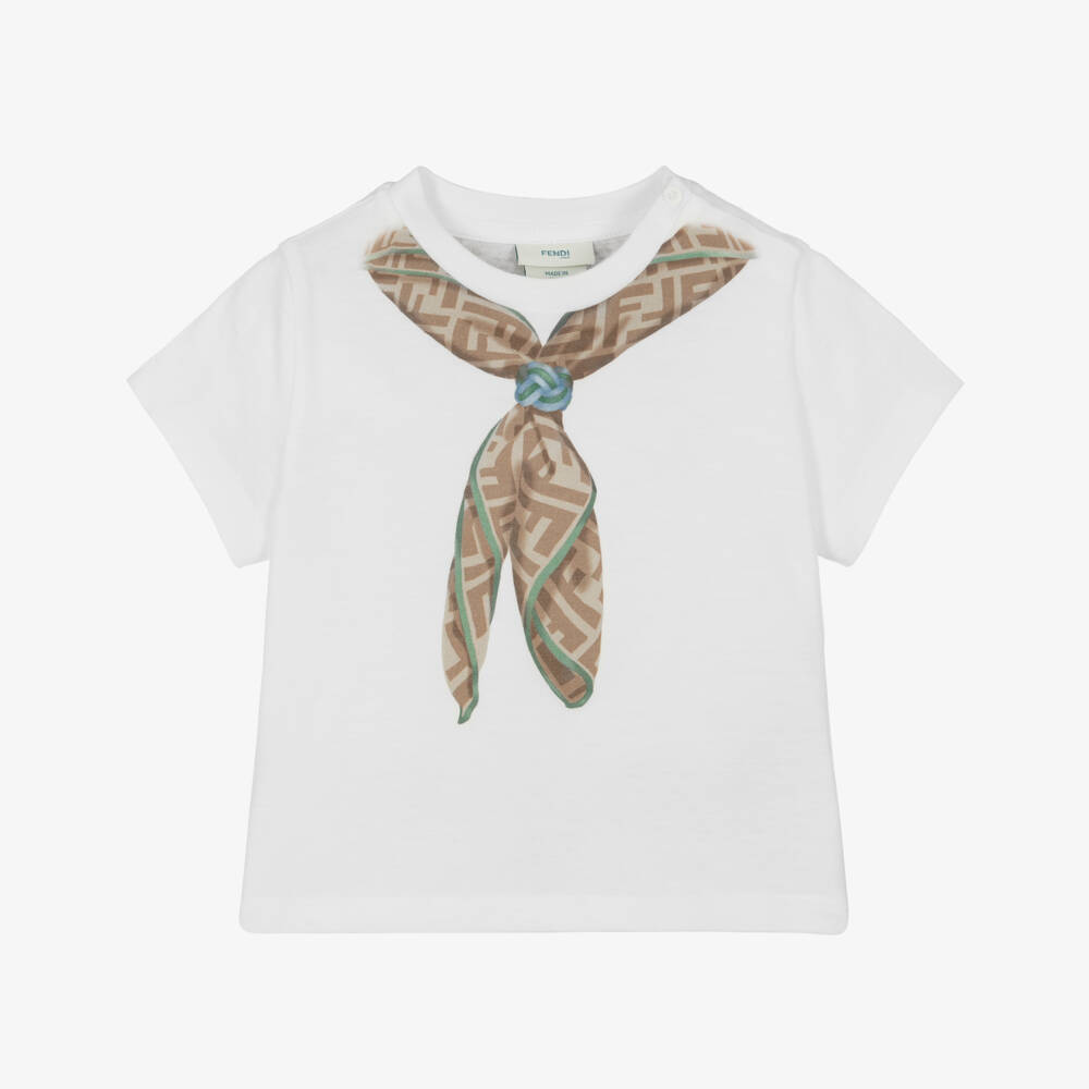 Fendi-Baby Boys White Cotton Scarf T-Shirt | Childrensalon Outlet