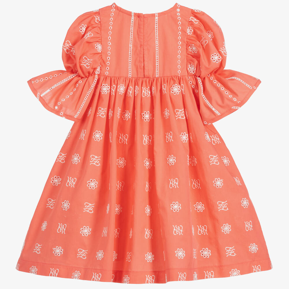 Fendi-Baby Coral Pink Cotton Dress | Childrensalon Outlet