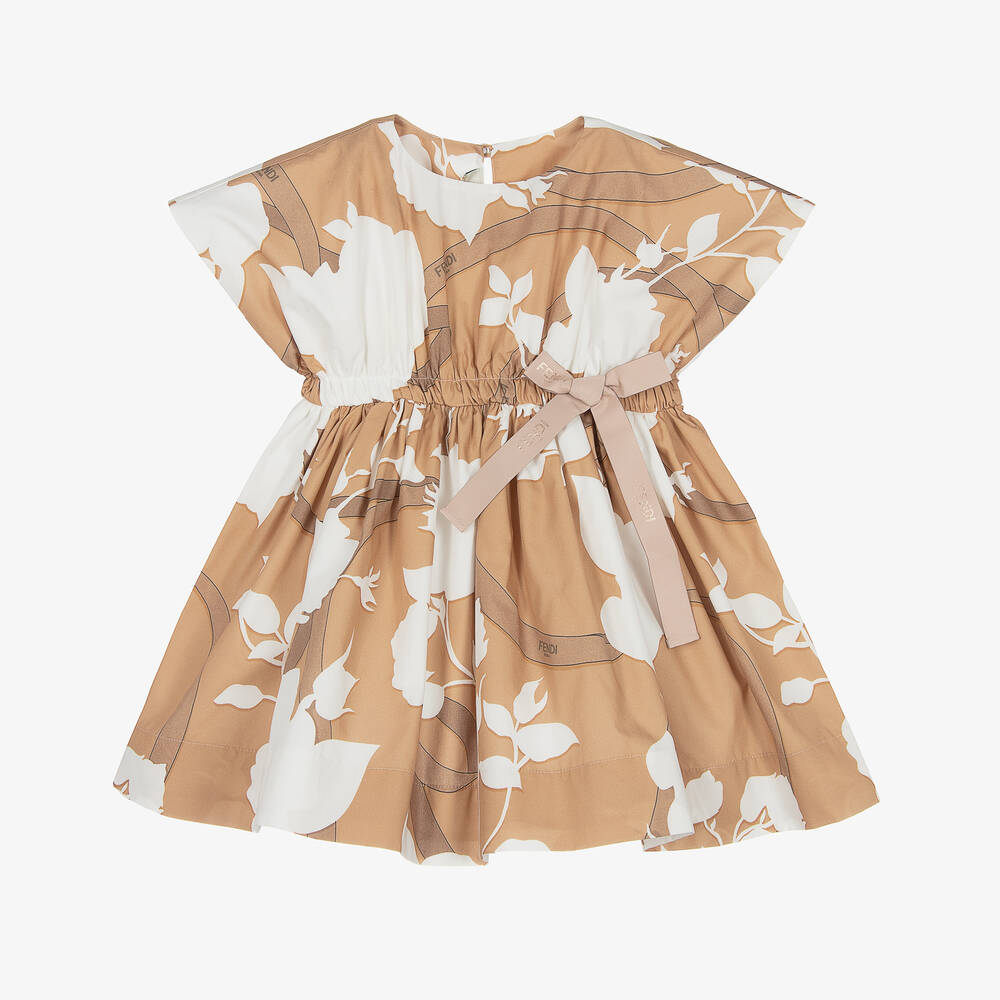 Fendi Robe beige en coton a fleurs bebe Childrensalon Outlet