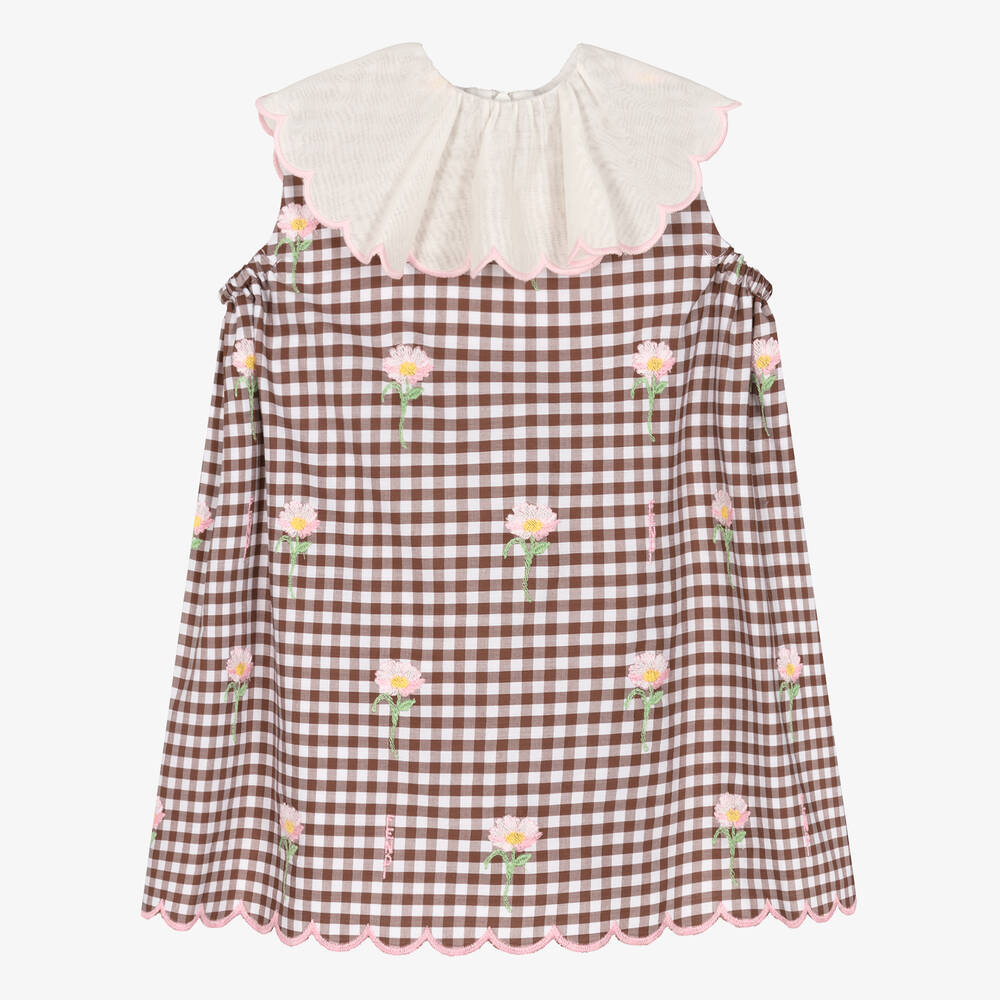 Fendi-Baby Girls Brown Cotton Gingham Dress | Childrensalon Outlet